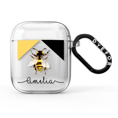 Bee Asymmetrical Background and Name AirPods Clear Case