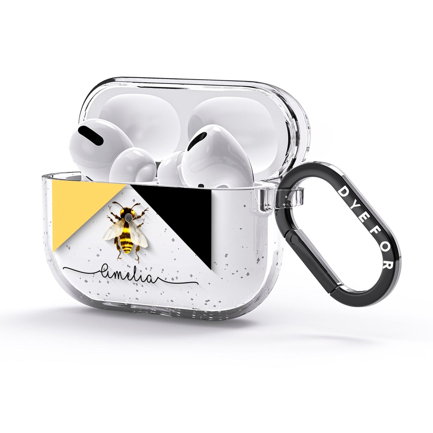 Bee Asymmetrical Background and Name AirPods Glitter Case 3rd Gen Side Image