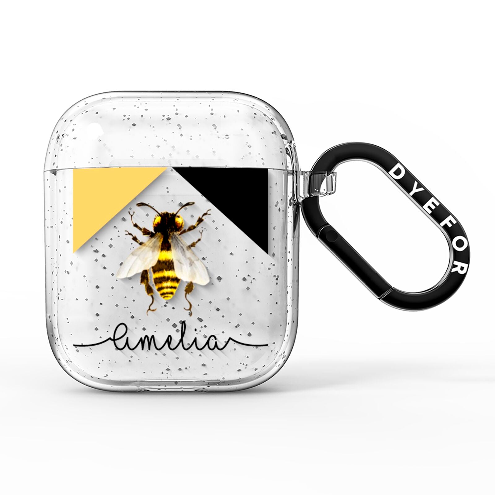 Bee Asymmetrical Background and Name AirPods Glitter Case