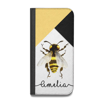 Bee Asymmetrical Background and Name Vegan Leather Flip iPhone Case