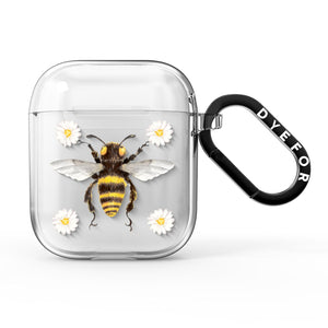 Bienenillustration mit Gänseblümchen-AirPods-Hülle 