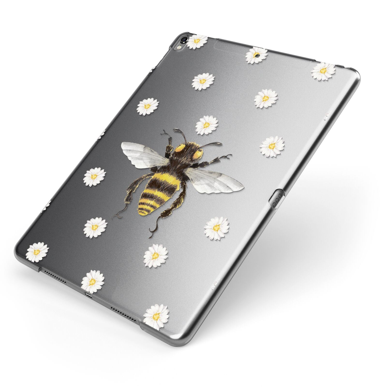 Bee Illustration with Daisies Apple iPad Case on Grey iPad Side View