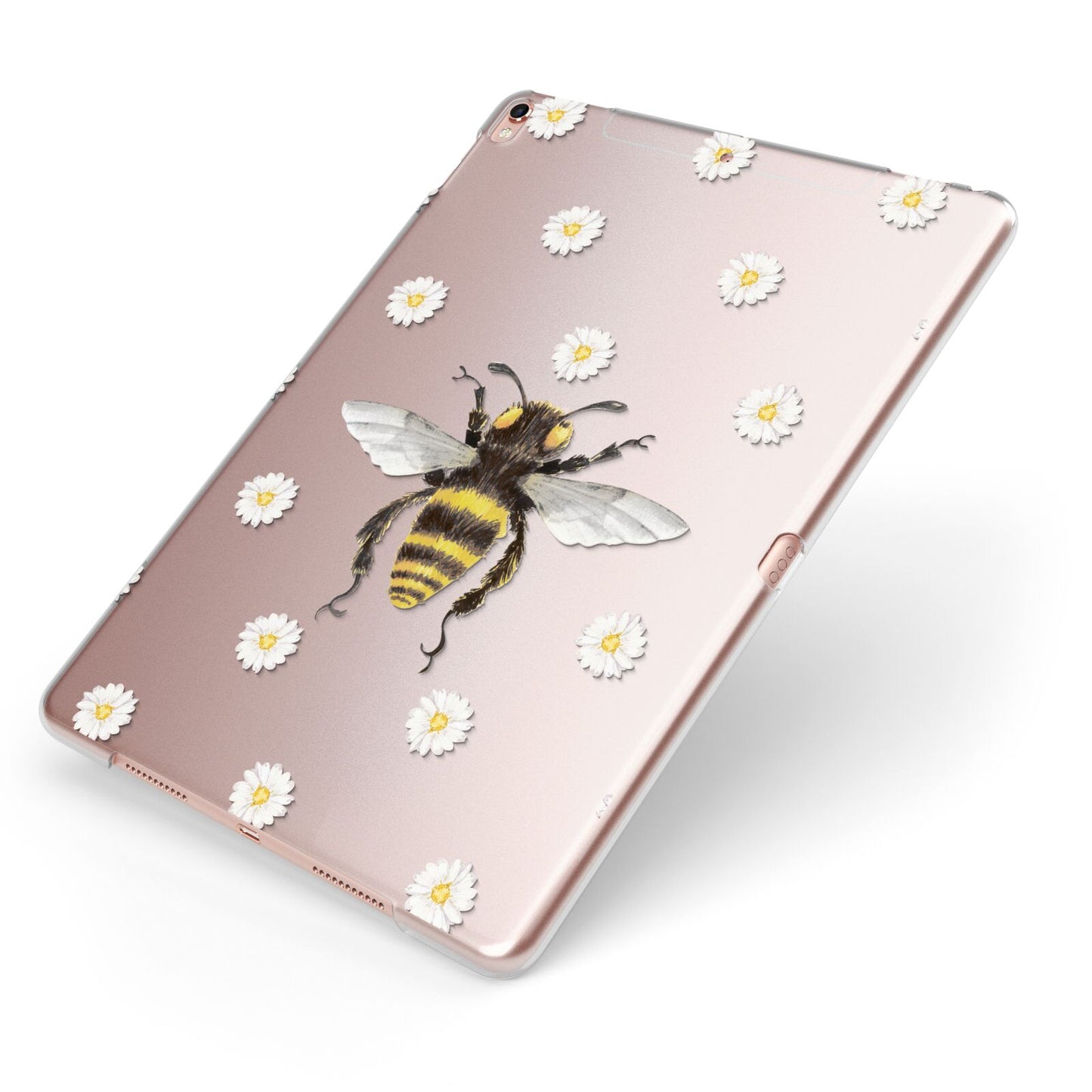 Bee Illustration with Daisies Apple iPad Case on Rose Gold iPad Side View
