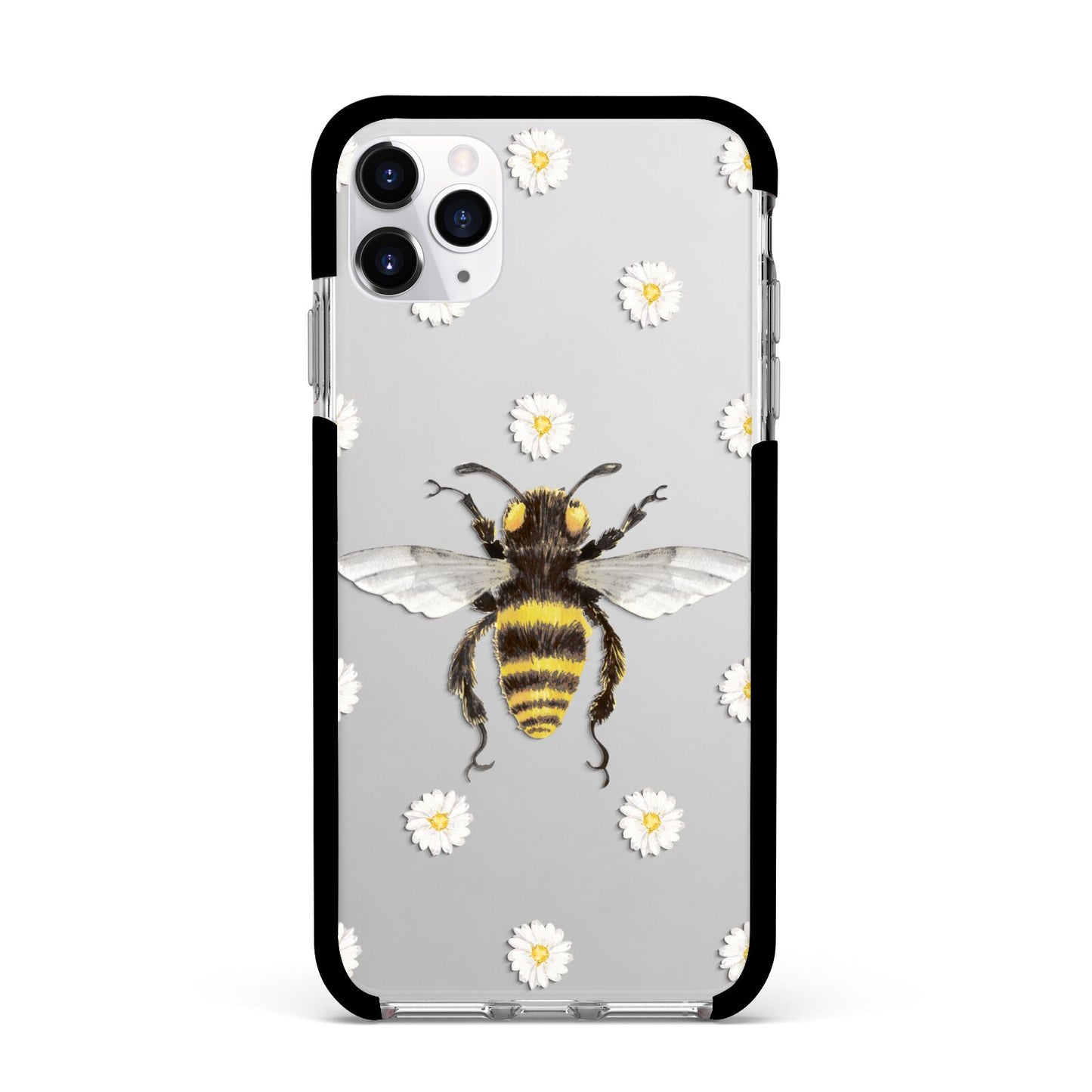 Bee Illustration with Daisies Apple iPhone 11 Pro Max in Silver with Black Impact Case