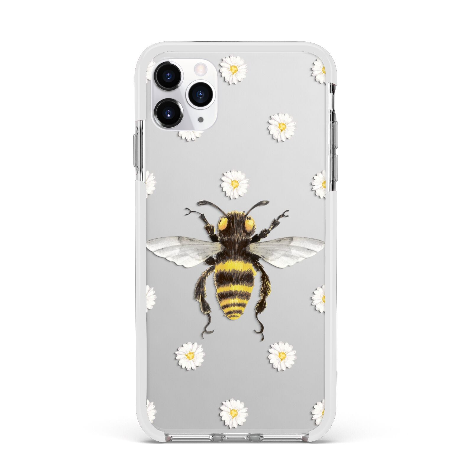 Bee Illustration with Daisies Apple iPhone 11 Pro Max in Silver with White Impact Case