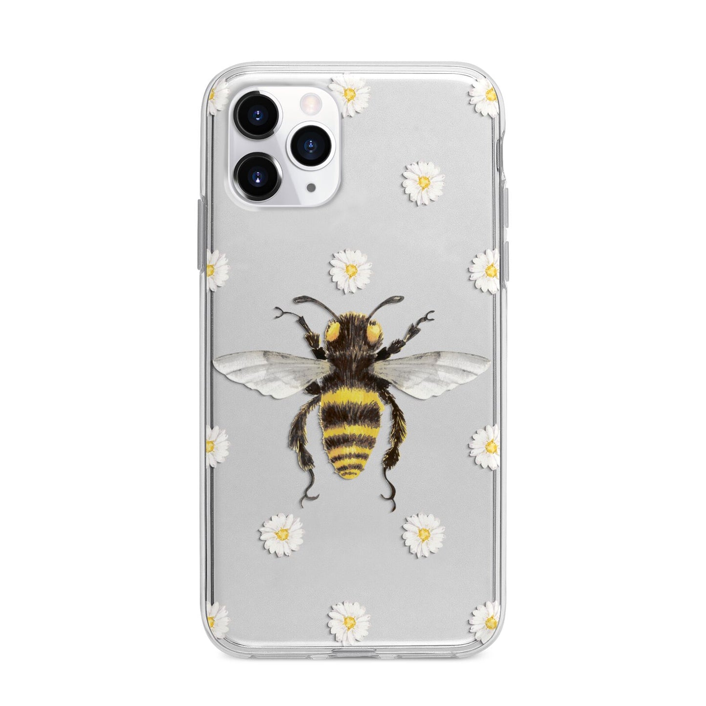 Bee Illustration with Daisies Apple iPhone 11 Pro in Silver with Bumper Case