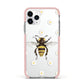 Bee Illustration with Daisies Apple iPhone 11 Pro in Silver with Pink Impact Case
