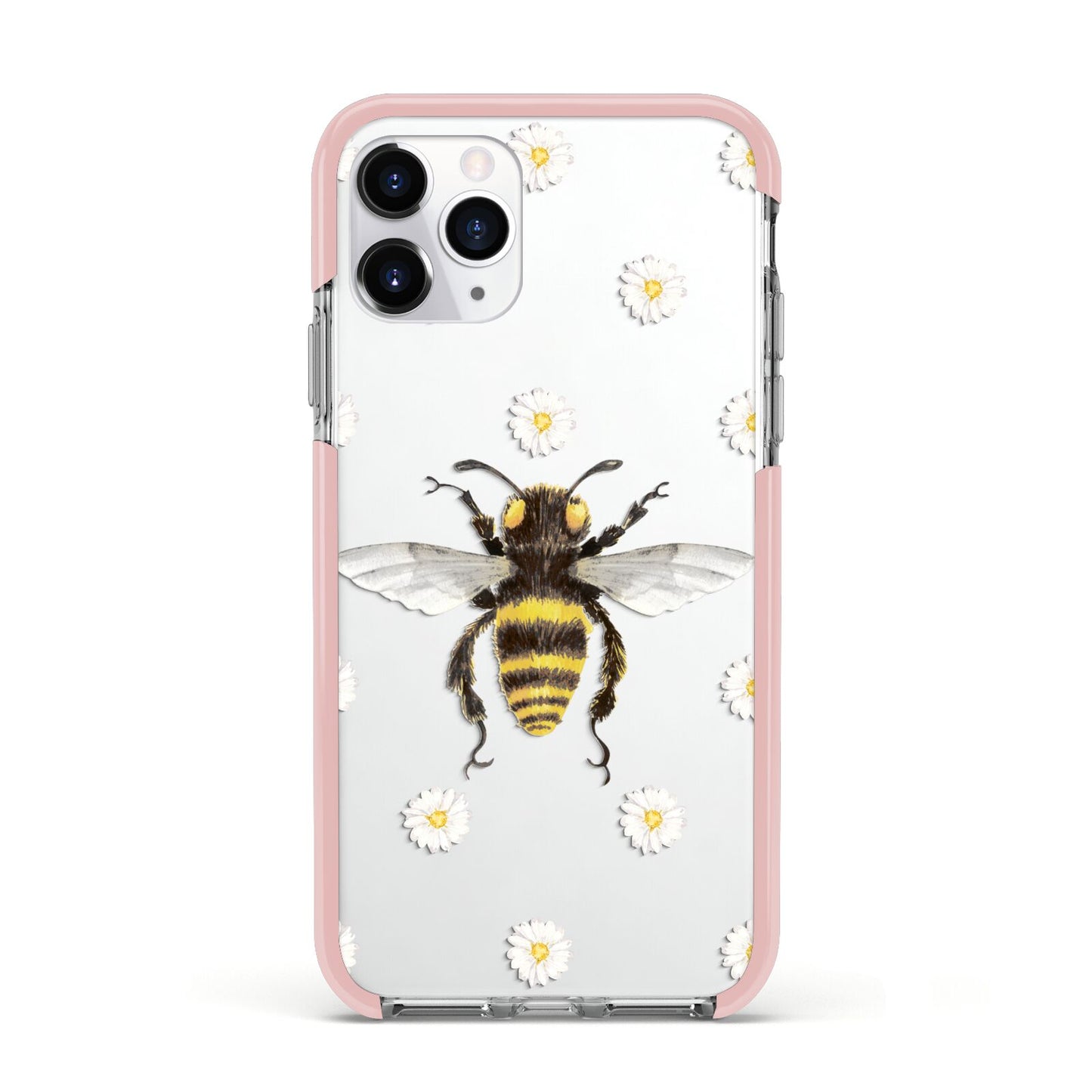 Bee Illustration with Daisies Apple iPhone 11 Pro in Silver with Pink Impact Case