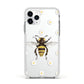 Bee Illustration with Daisies Apple iPhone 11 Pro in Silver with White Impact Case