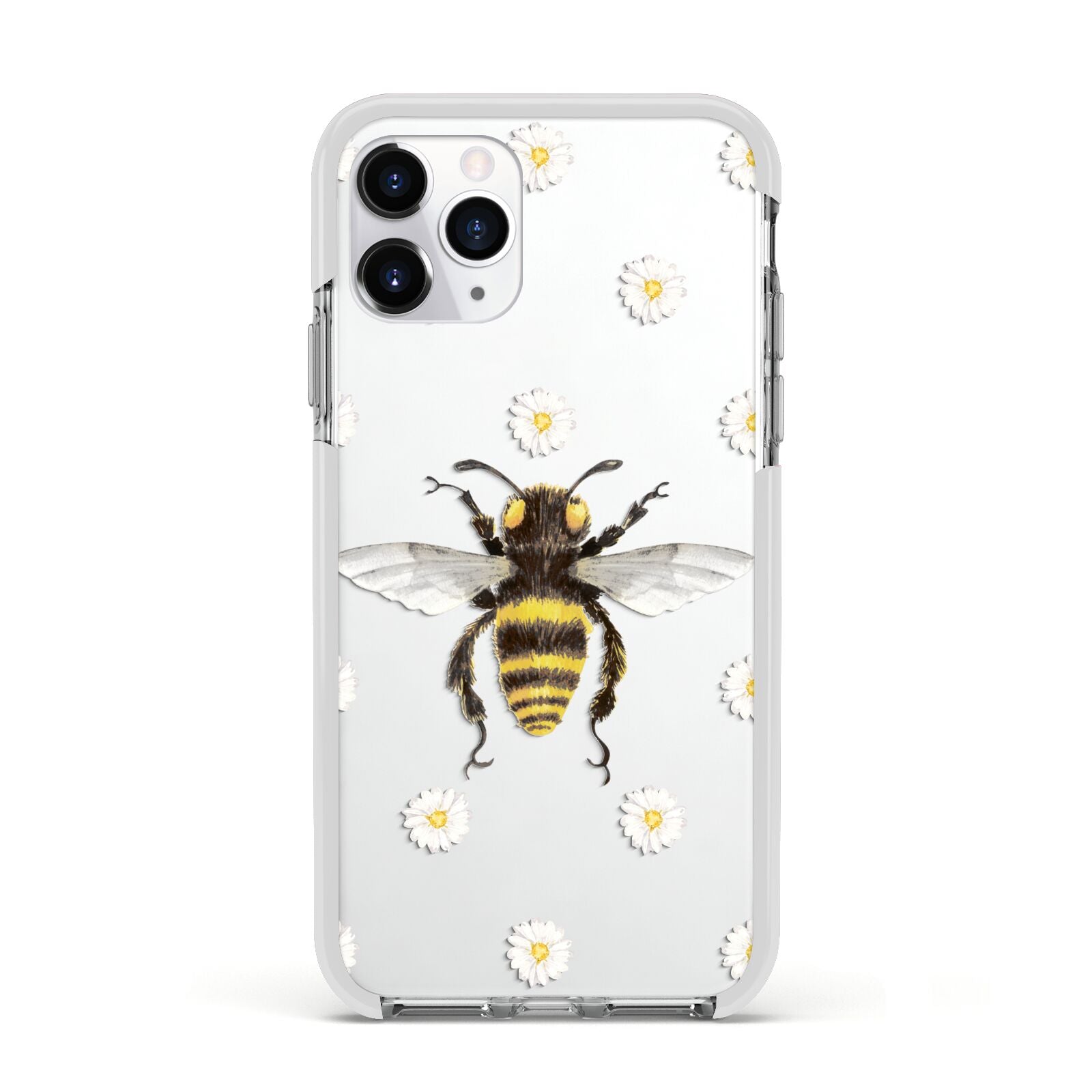 Bee Illustration with Daisies Apple iPhone 11 Pro in Silver with White Impact Case