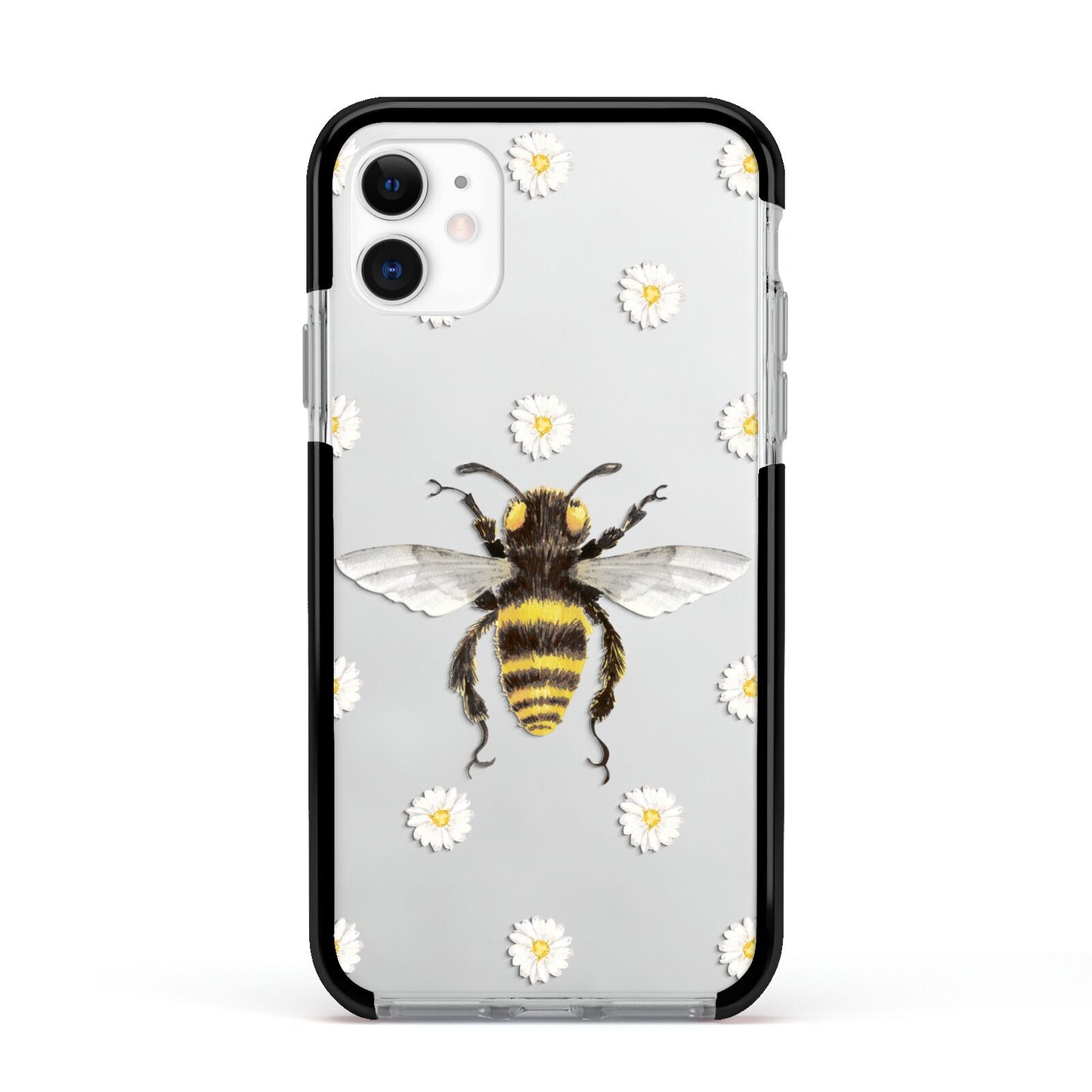 Bee Illustration with Daisies Apple iPhone 11 in White with Black Impact Case