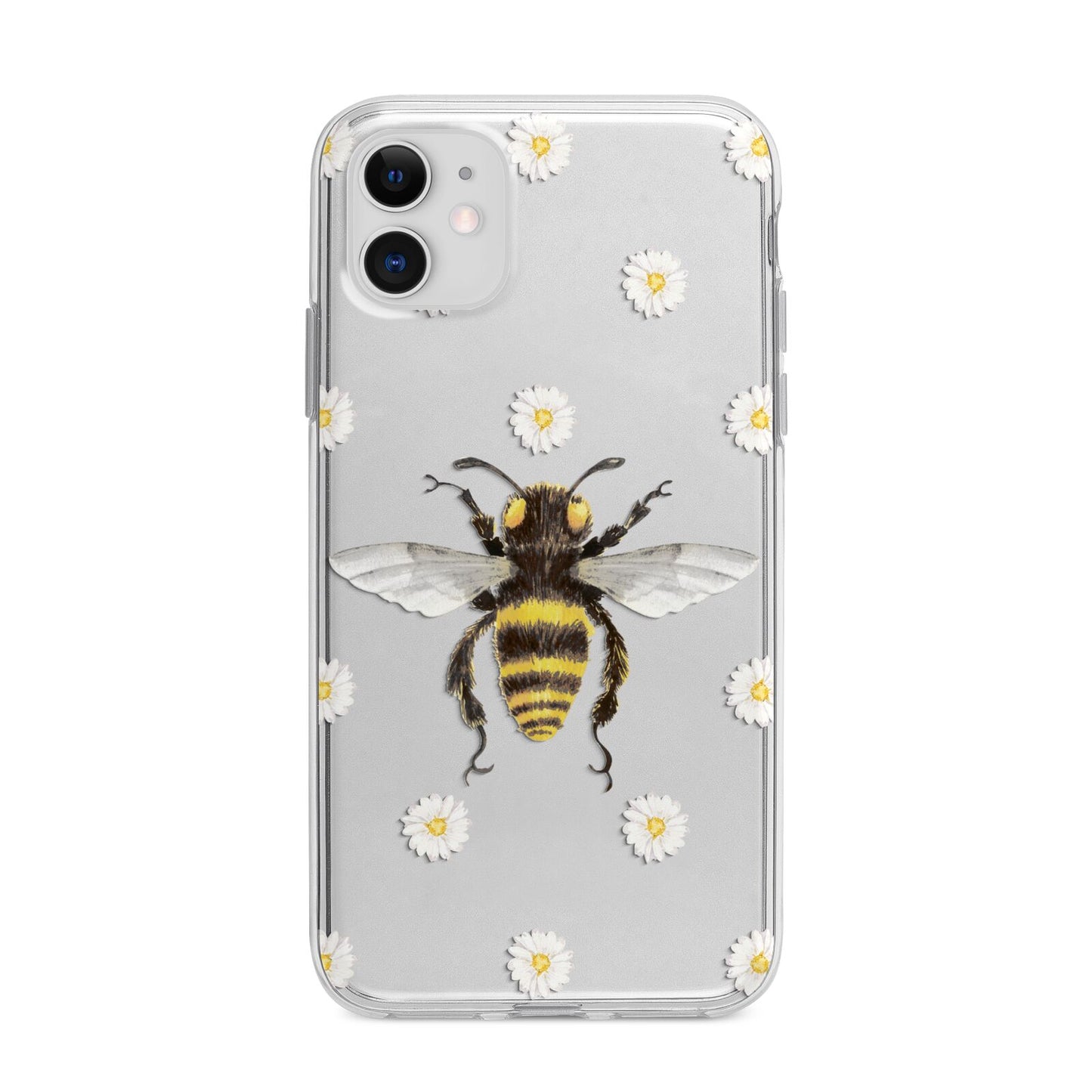 Bee Illustration with Daisies Apple iPhone 11 in White with Bumper Case