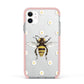 Bee Illustration with Daisies Apple iPhone 11 in White with Pink Impact Case