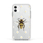 Bee Illustration with Daisies Apple iPhone 11 in White with White Impact Case