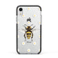 Bee Illustration with Daisies Apple iPhone XR Impact Case Black Edge on Silver Phone