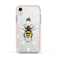 Bee Illustration with Daisies Apple iPhone XR Impact Case Pink Edge on Silver Phone
