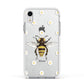 Bee Illustration with Daisies Apple iPhone XR Impact Case White Edge on Silver Phone