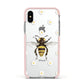 Bee Illustration with Daisies Apple iPhone Xs Impact Case Pink Edge on Silver Phone
