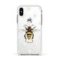 Bee Illustration with Daisies Apple iPhone Xs Impact Case White Edge on Silver Phone