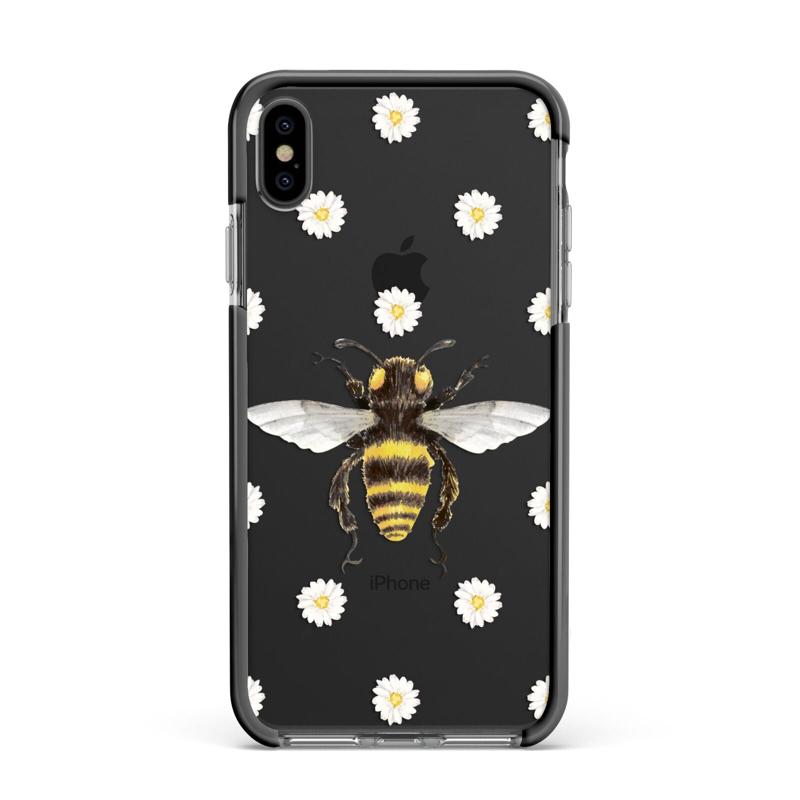Bee Illustration with Daisies Apple iPhone Xs Max Impact Case Black Edge on Black Phone