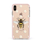 Bee Illustration with Daisies Apple iPhone Xs Max Impact Case Pink Edge on Gold Phone