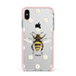 Bee Illustration with Daisies Apple iPhone Xs Max Impact Case Pink Edge on Silver Phone