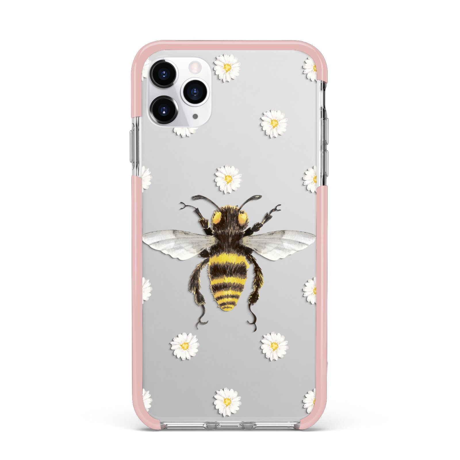 Bee Illustration with Daisies iPhone 11 Pro Max Impact Pink Edge Case