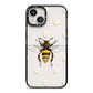 Bee Illustration with Daisies iPhone 13 Black Impact Case on Silver phone