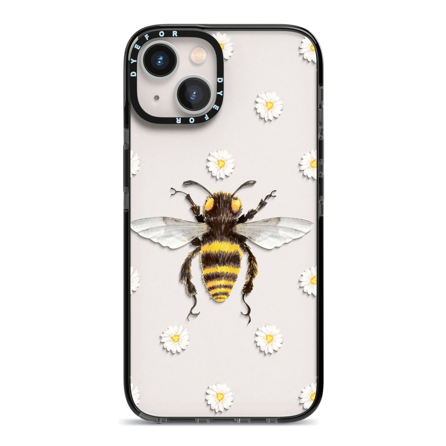 Bee Illustration with Daisies iPhone 13 Black Impact Case on Silver phone