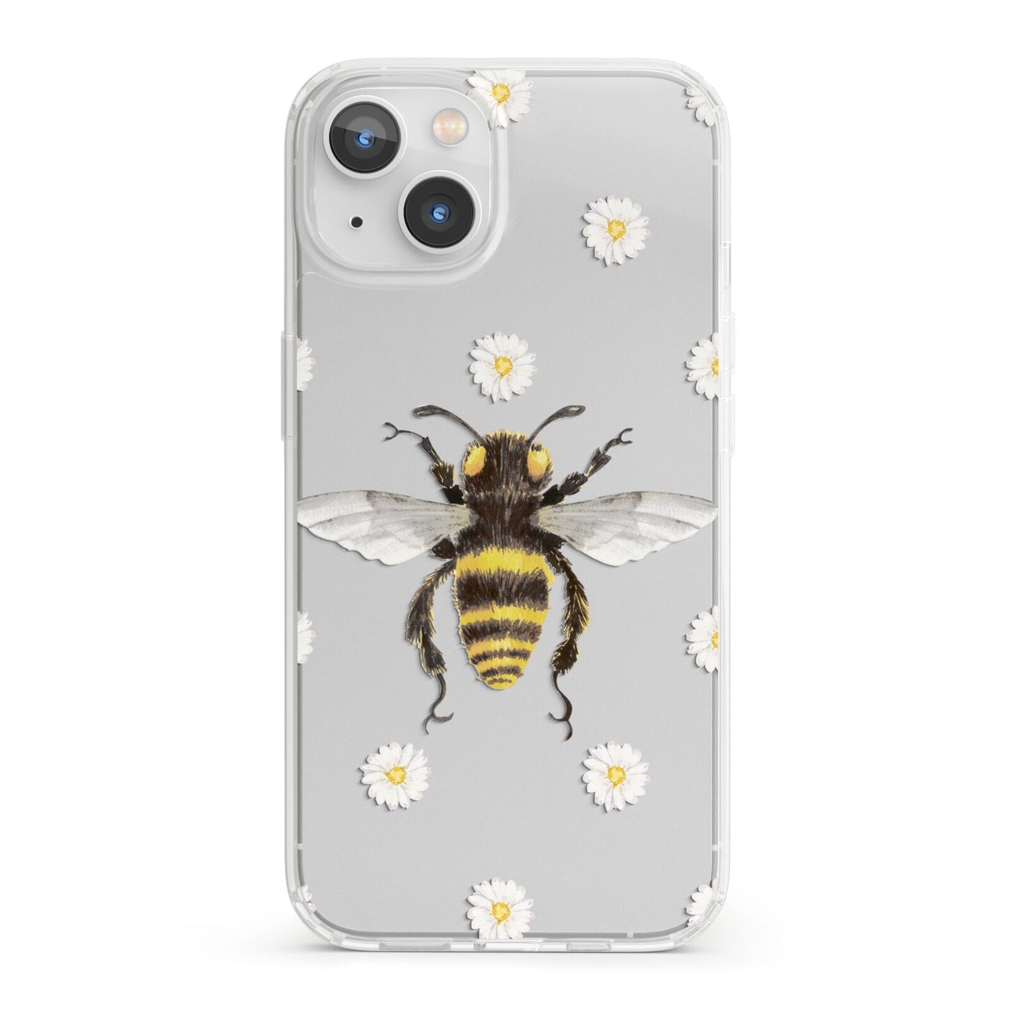 Bee Illustration with Daisies iPhone 13 Clear Bumper Case