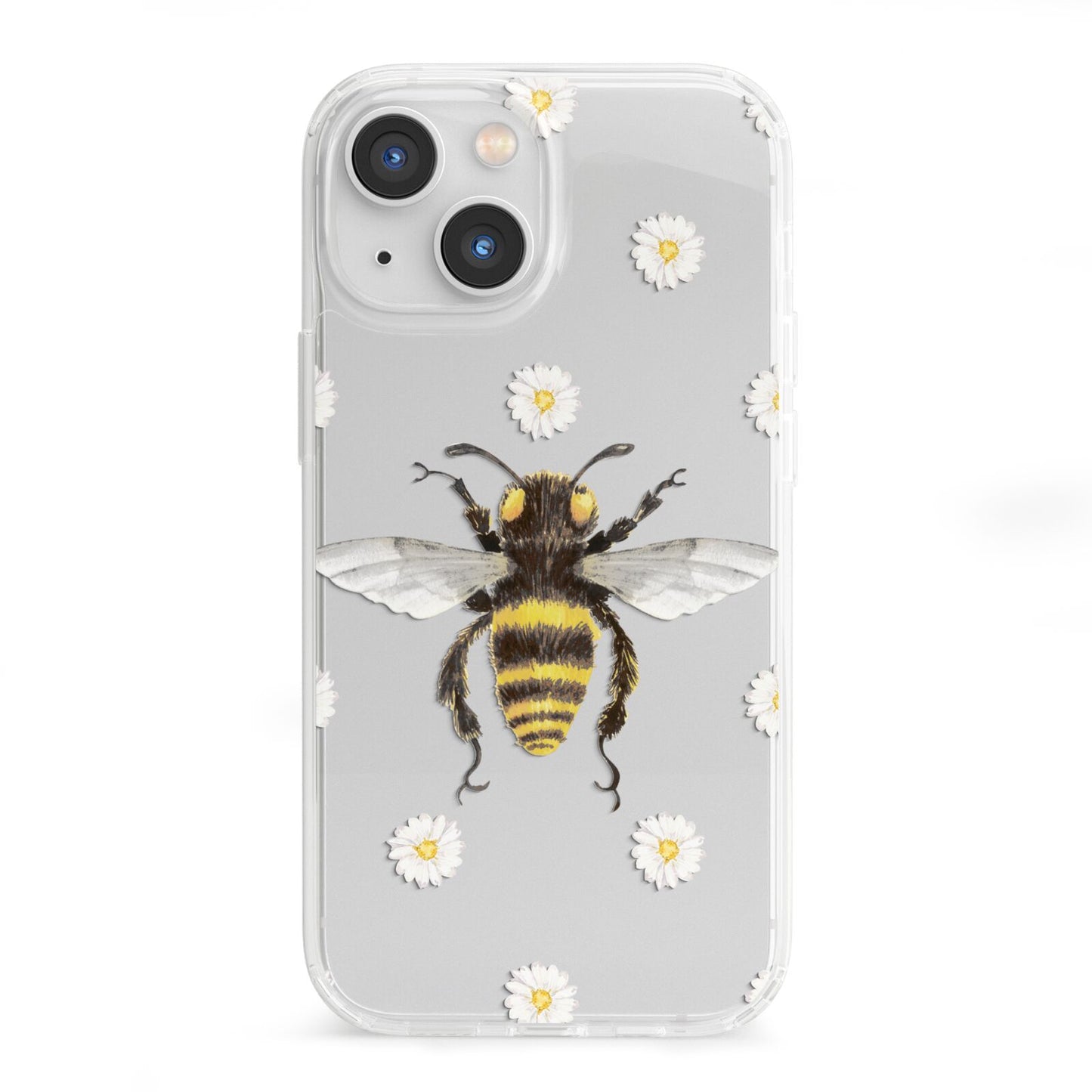 Bee Illustration with Daisies iPhone 13 Mini Clear Bumper Case