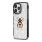 Bee Illustration with Daisies iPhone 13 Pro Black Impact Case Side Angle on Silver phone