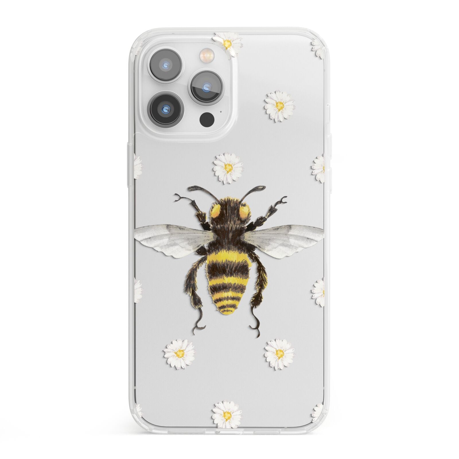 Bee Illustration with Daisies iPhone 13 Pro Max Clear Bumper Case