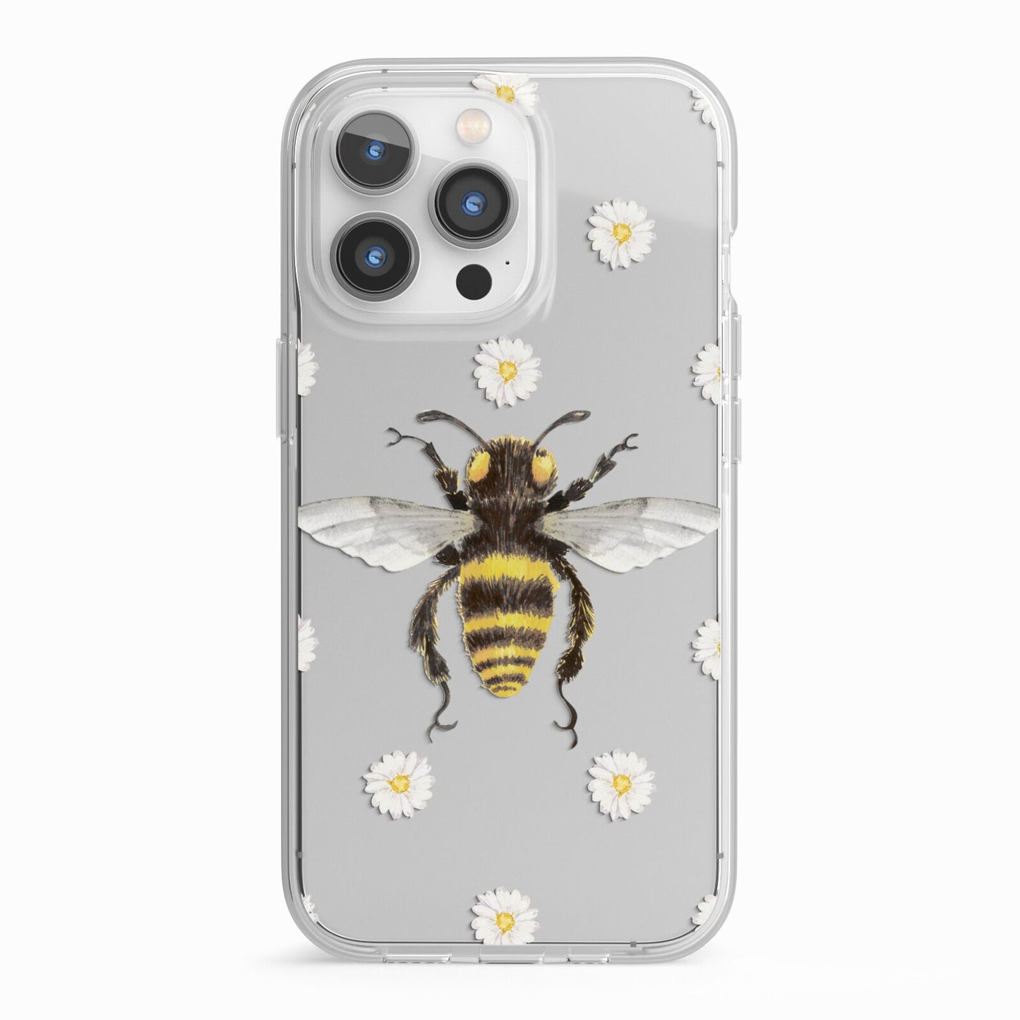 Bee Illustration with Daisies iPhone 13 Pro TPU Impact Case with White Edges