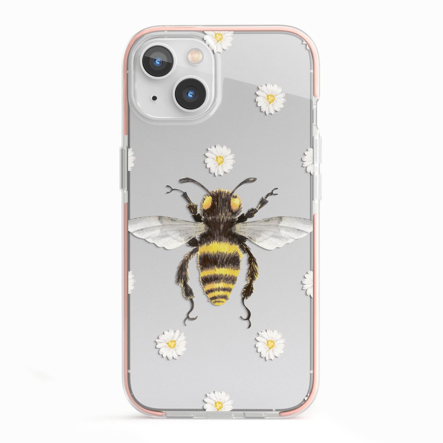 Bee Illustration with Daisies iPhone 13 TPU Impact Case with Pink Edges