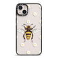 Bee Illustration with Daisies iPhone 14 Plus Black Impact Case on Silver phone