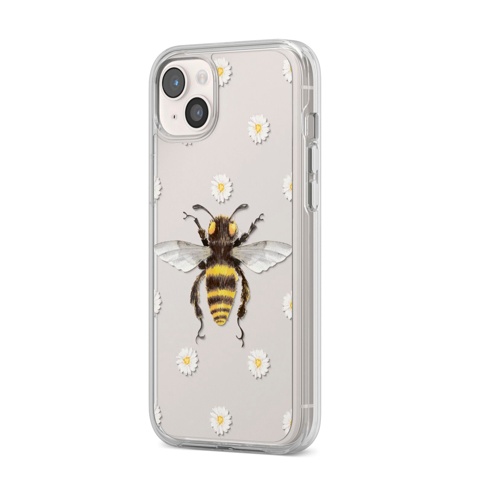 Bee Illustration with Daisies iPhone 14 Plus Clear Tough Case Starlight Angled Image