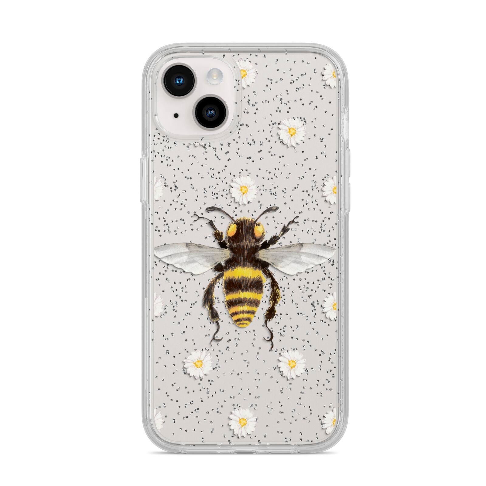 Bee Illustration with Daisies iPhone 14 Plus Glitter Tough Case Starlight