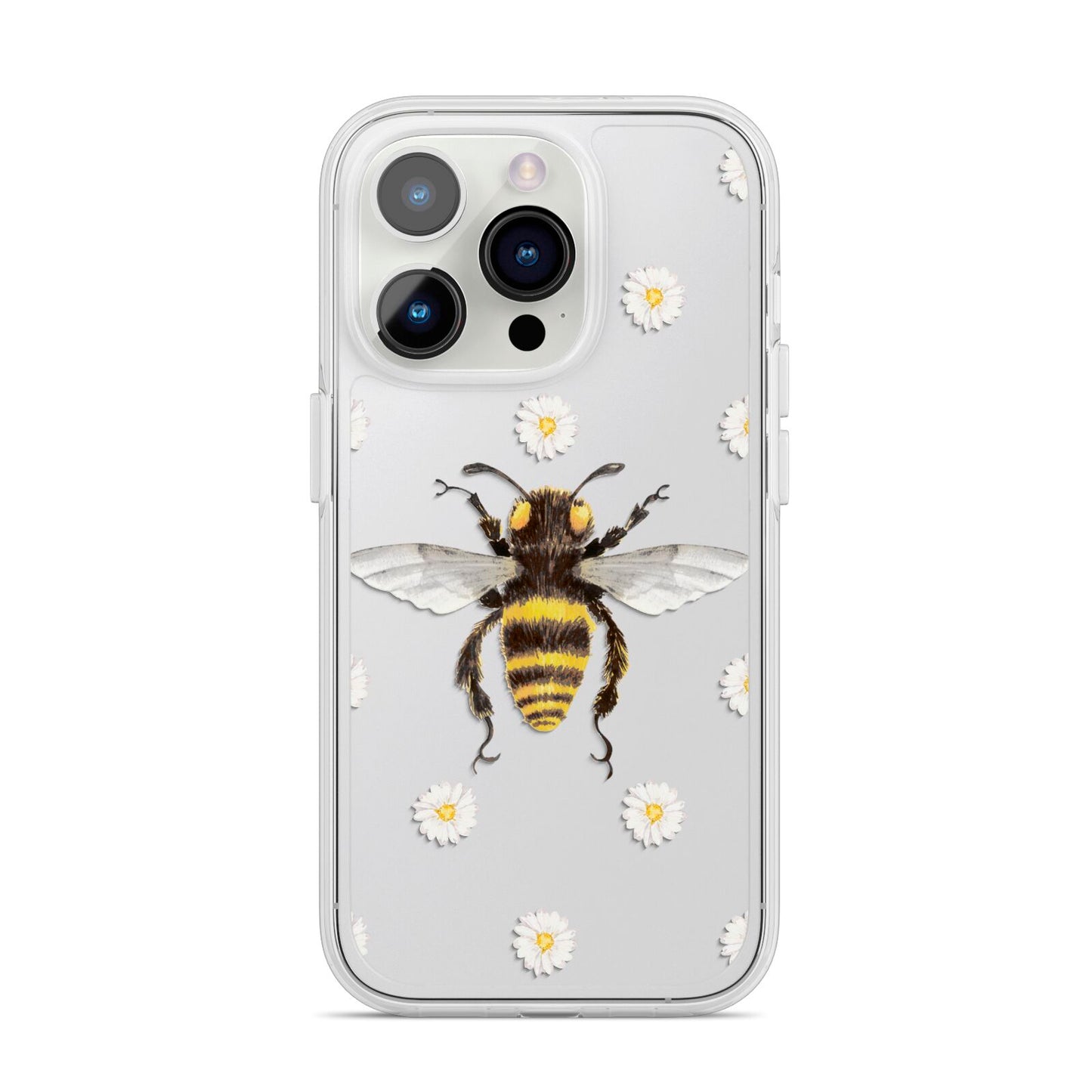 Bee Illustration with Daisies iPhone 14 Pro Clear Tough Case Silver