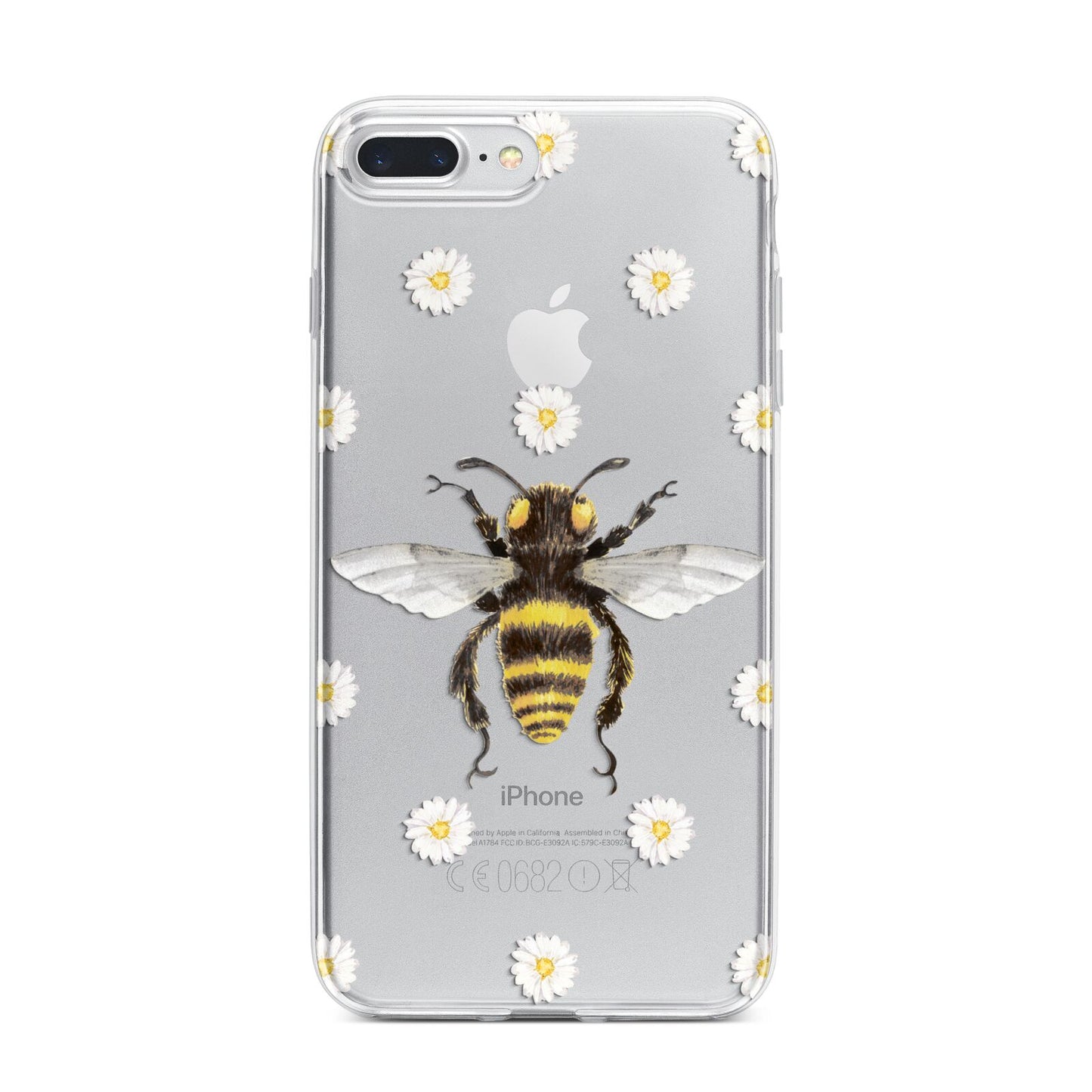Bee Illustration with Daisies iPhone 7 Plus Bumper Case on Silver iPhone