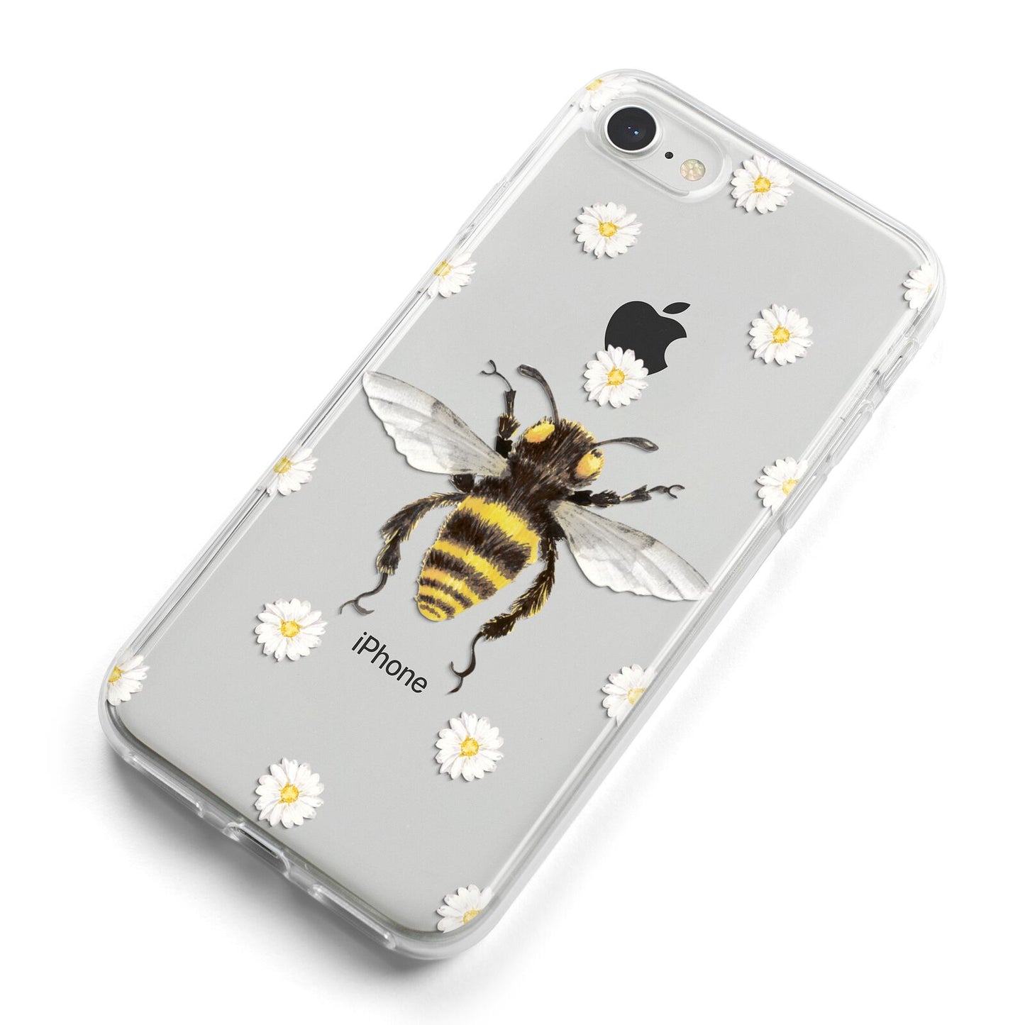 Bee Illustration with Daisies iPhone 8 Bumper Case on Silver iPhone Alternative Image