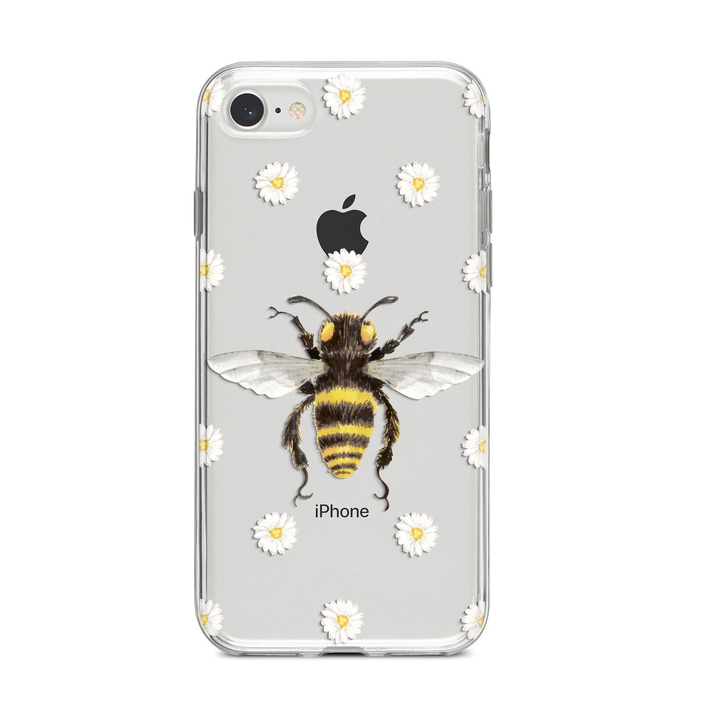 Bee Illustration with Daisies iPhone 8 Bumper Case on Silver iPhone