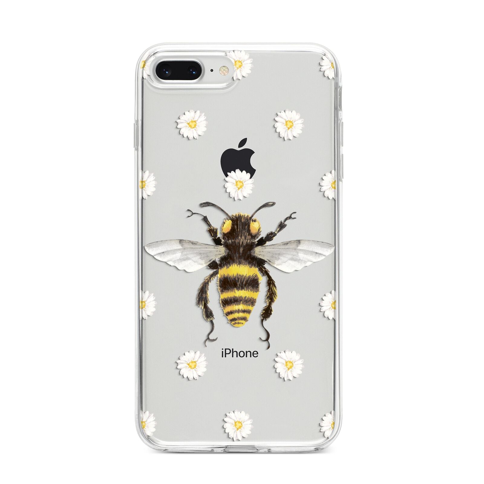 Bee Illustration with Daisies iPhone 8 Plus Bumper Case on Silver iPhone