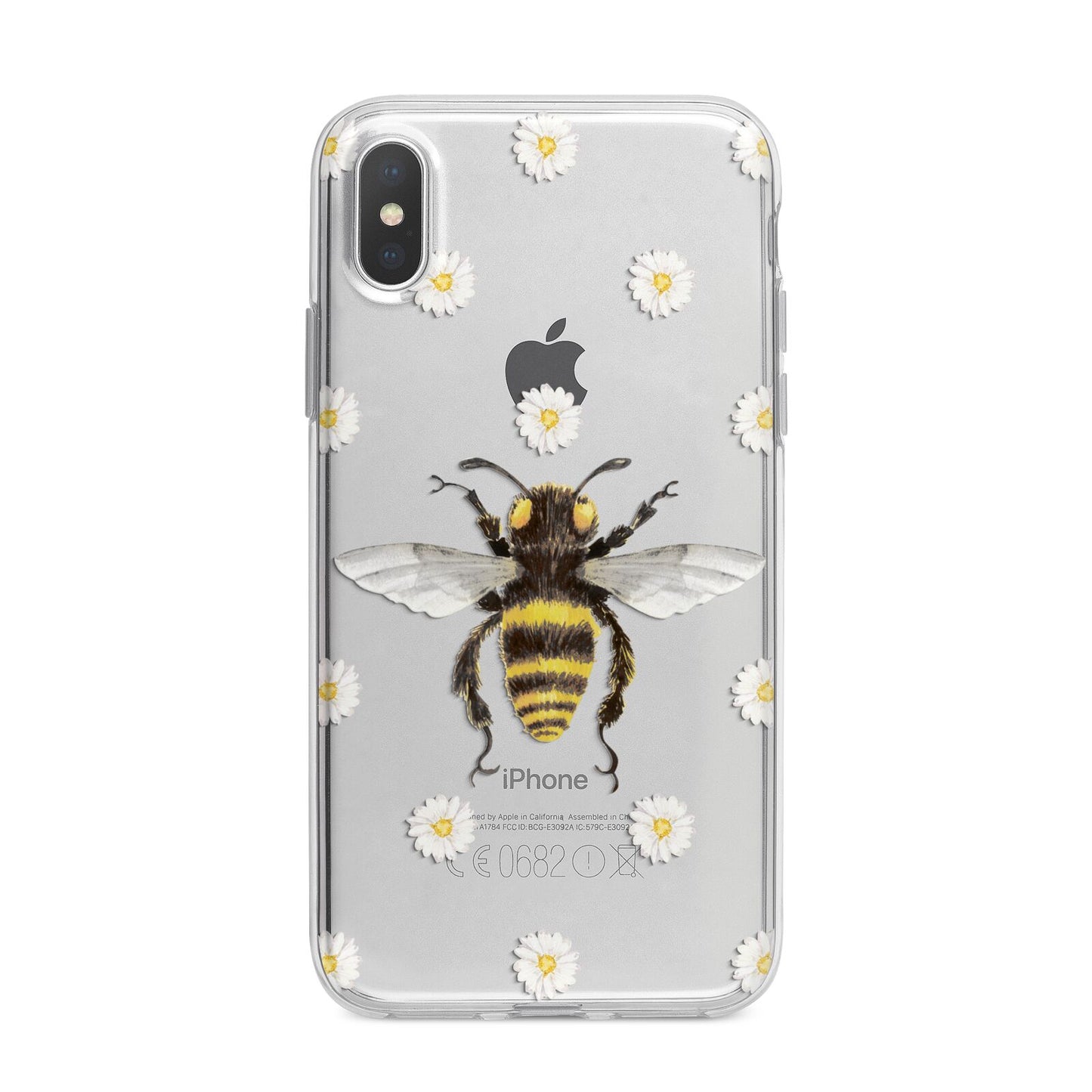 Bee Illustration with Daisies iPhone X Bumper Case on Silver iPhone Alternative Image 1