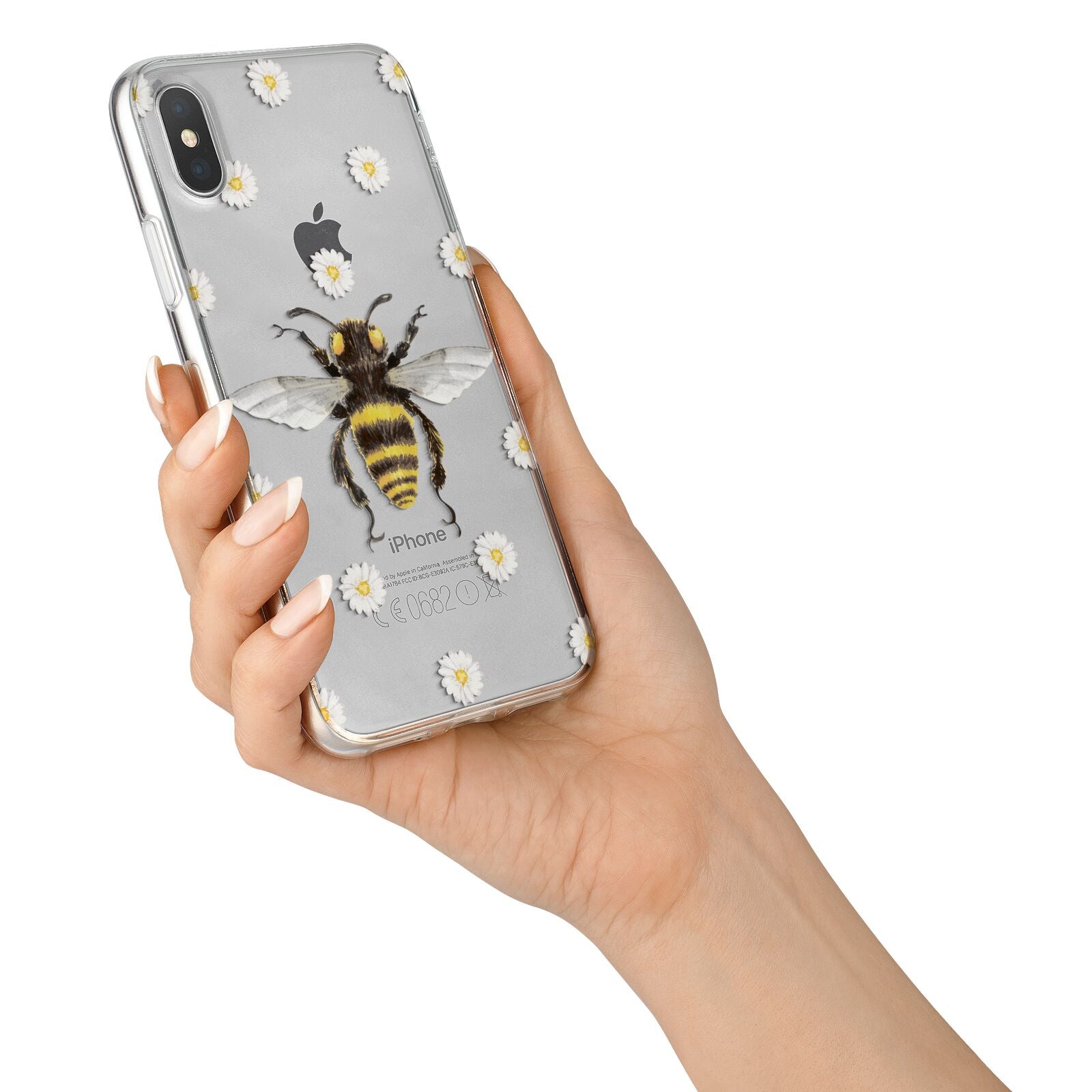 Bee Illustration with Daisies iPhone X Bumper Case on Silver iPhone Alternative Image 2