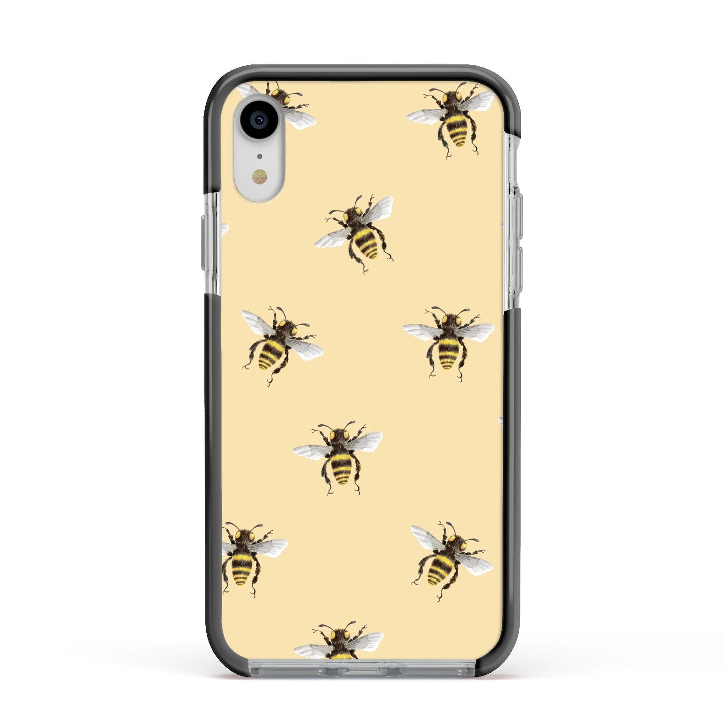 Bee Illustrations Apple iPhone XR Impact Case Black Edge on Silver Phone
