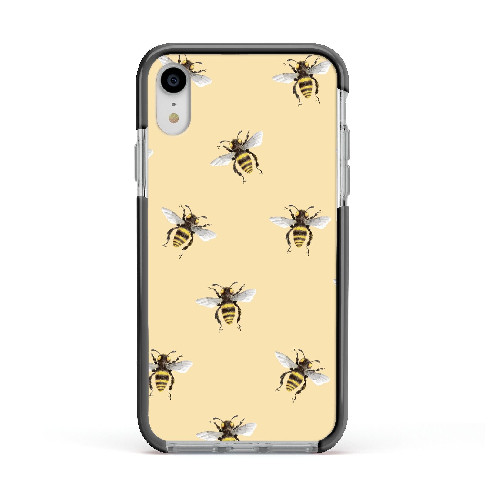 Bee Illustrations Apple iPhone XR Impact Case Black Edge on Silver Phone