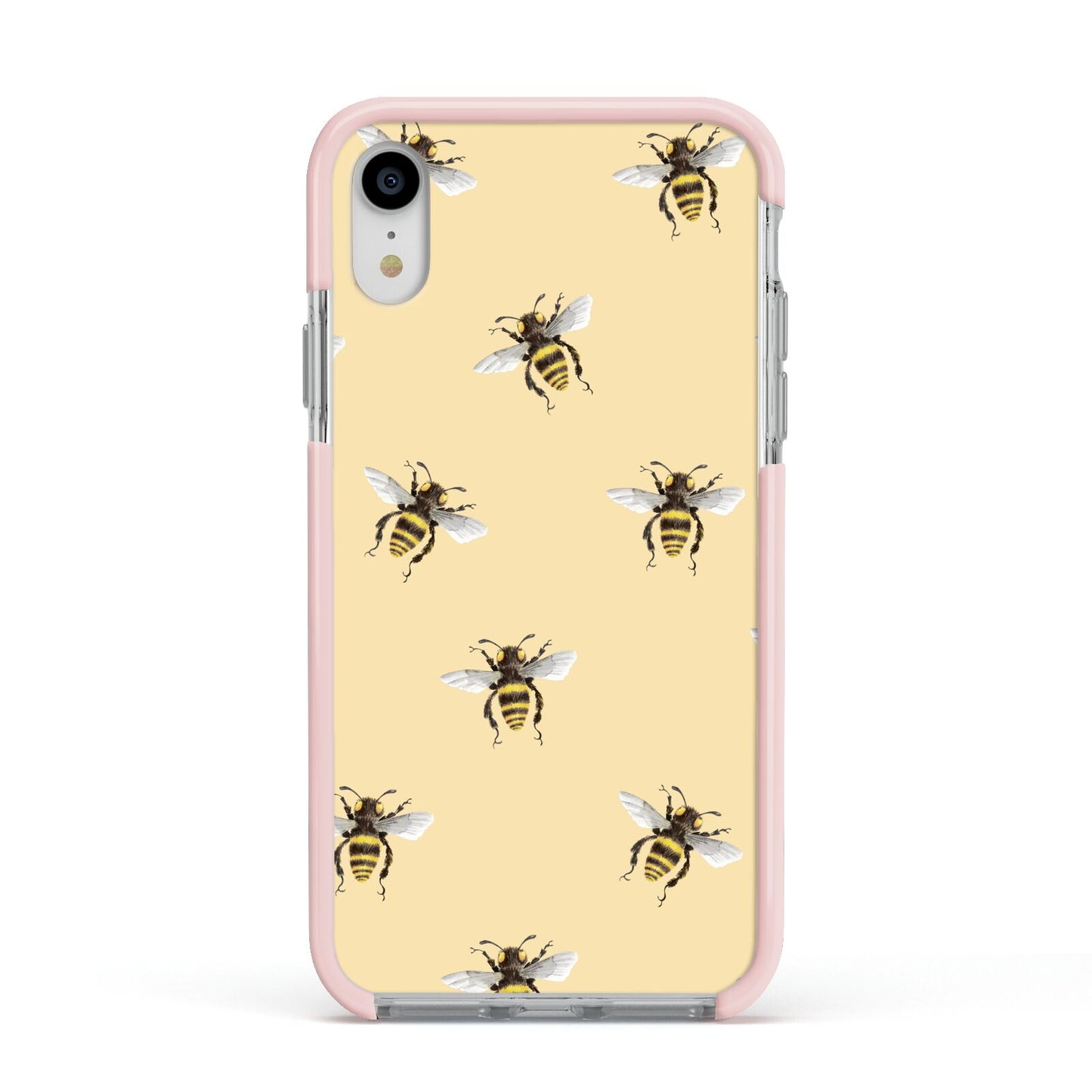 Bee Illustrations Apple iPhone XR Impact Case Pink Edge on Silver Phone