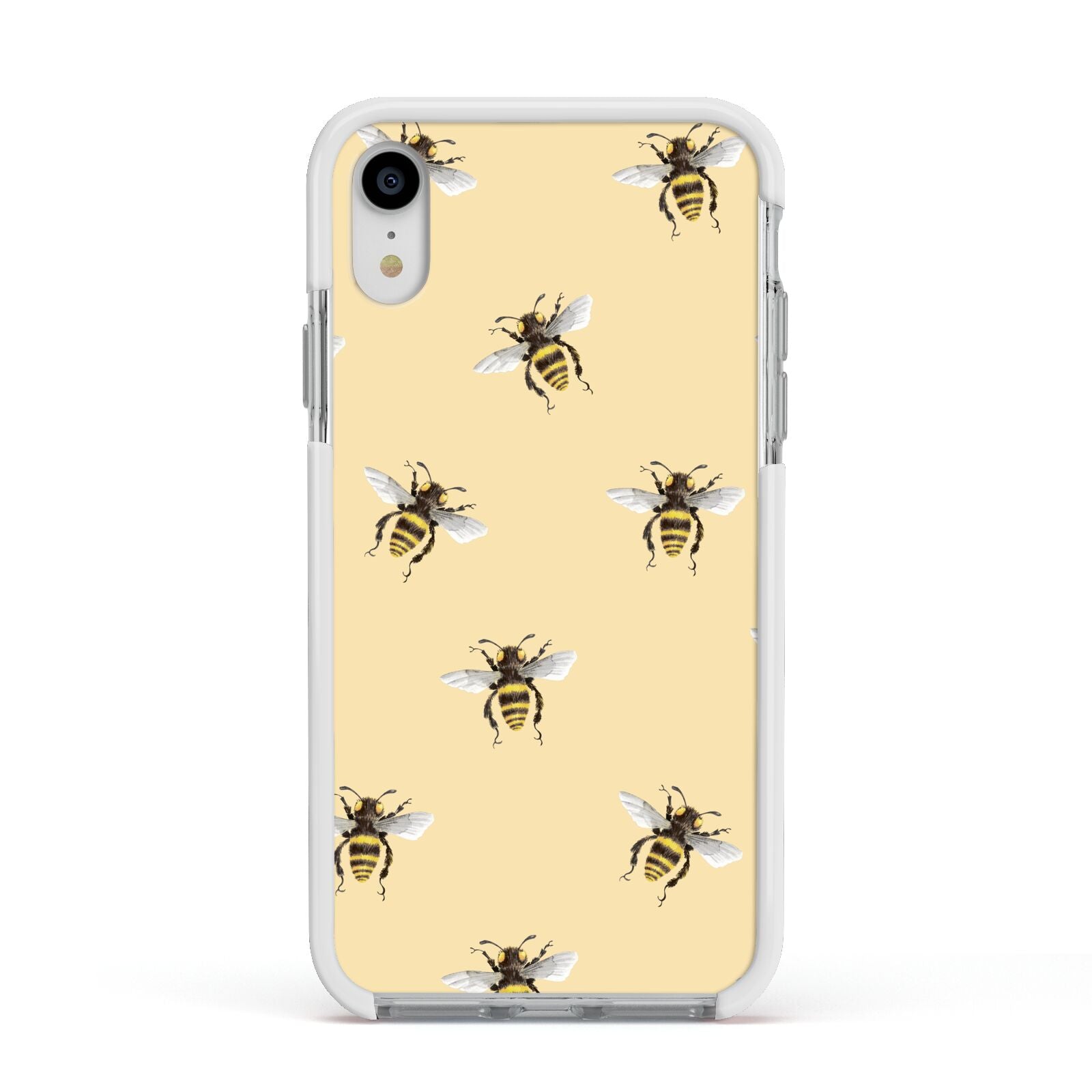 Bee Illustrations Apple iPhone XR Impact Case White Edge on Silver Phone