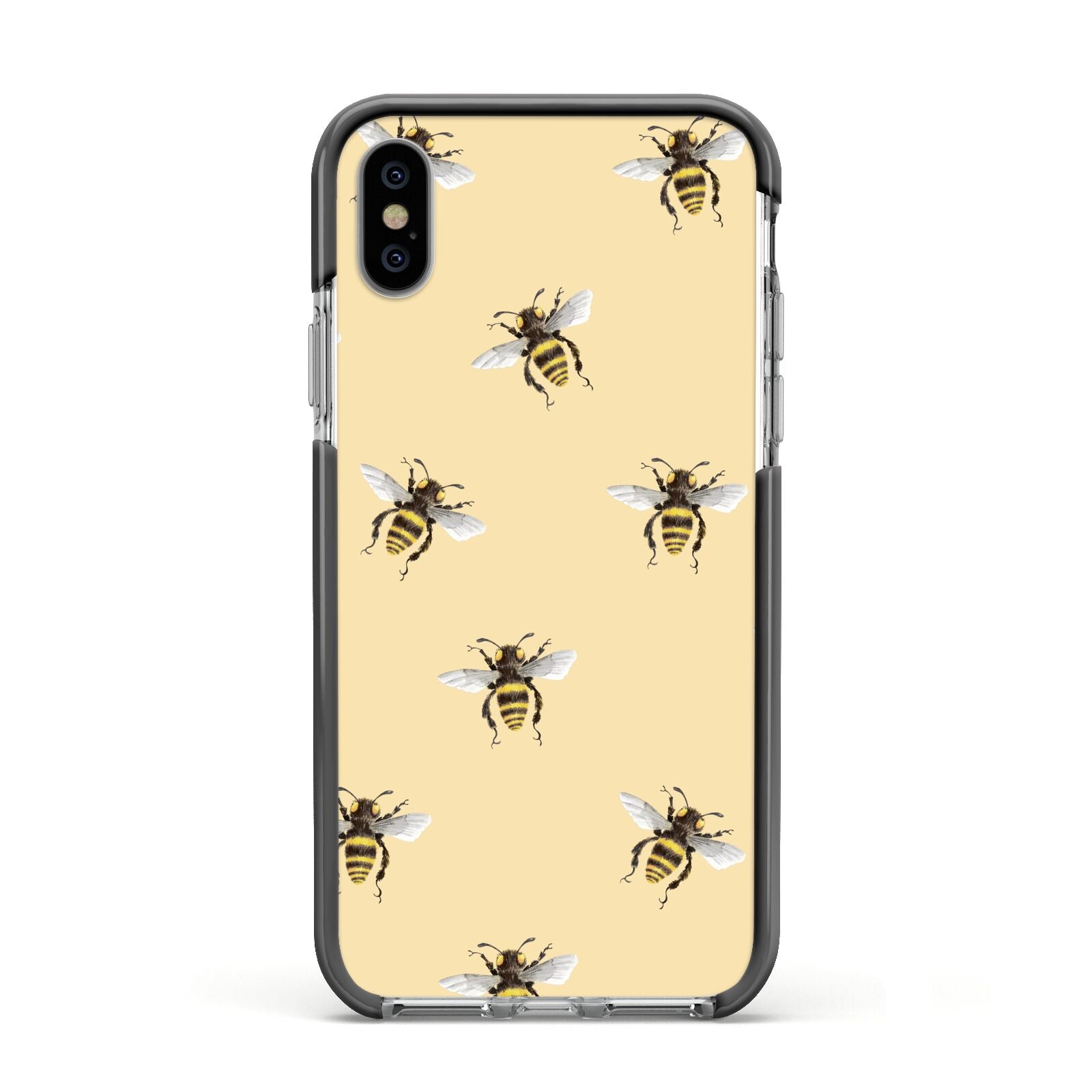 Bee Illustrations Apple iPhone Xs Impact Case Black Edge on Silver Phone